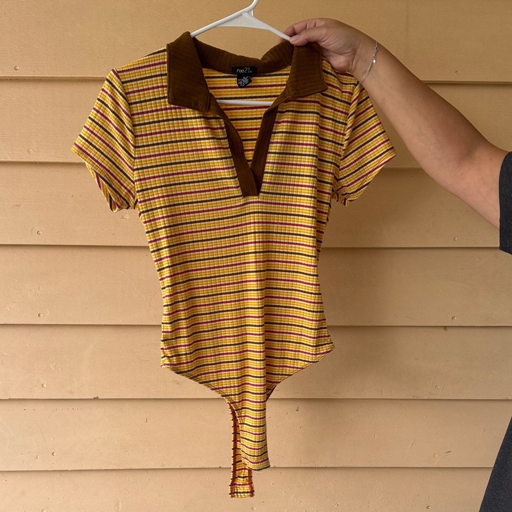 Motel Rocks Yellow and Brown Striped Bodysuit